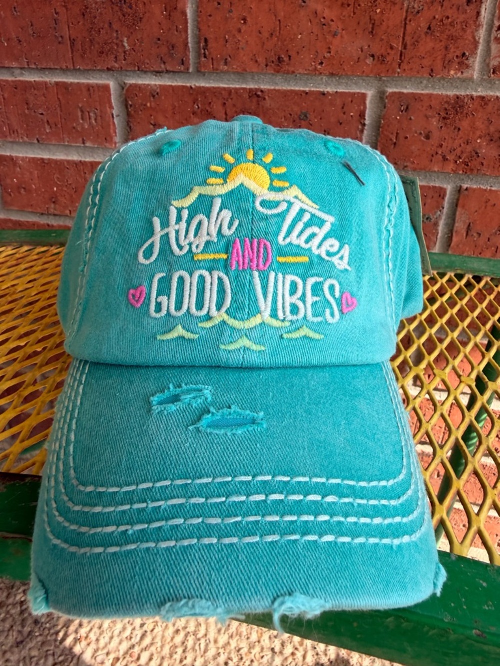 KBETHOS Teal 'High Tides and Good Vibes' Embroidered Baseball Cap